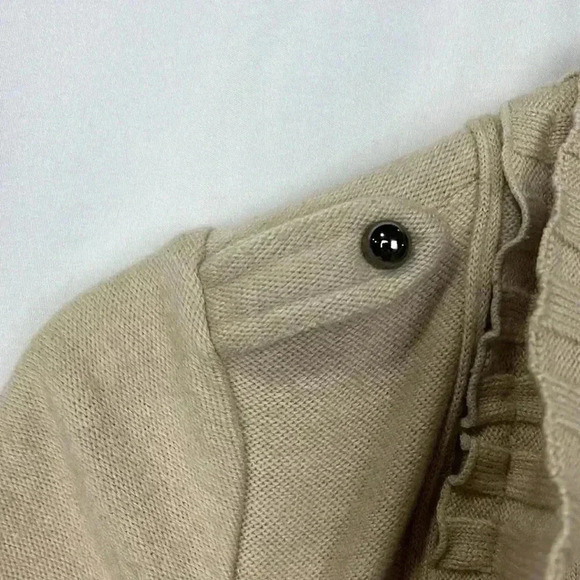 WHBM Womens Cardigan Beige S Military Style Button Up Ruffle Cuffs & Collar EUC - Picture 5 of 16